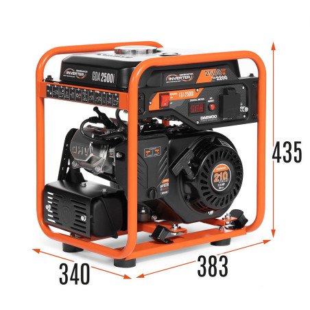 Inverter petrol generator DAEWOO GDA 2500i with 2.5 kW output, 230 V socket, metal frame and digital display