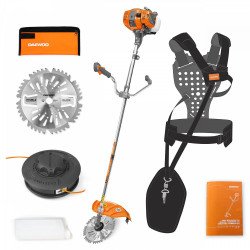 Petrol trimmer DAEWOO DABC 520 with 51.7 cm3 2-stroke engine, 420 mm cutting width and Fast Cut 40-tooth blade