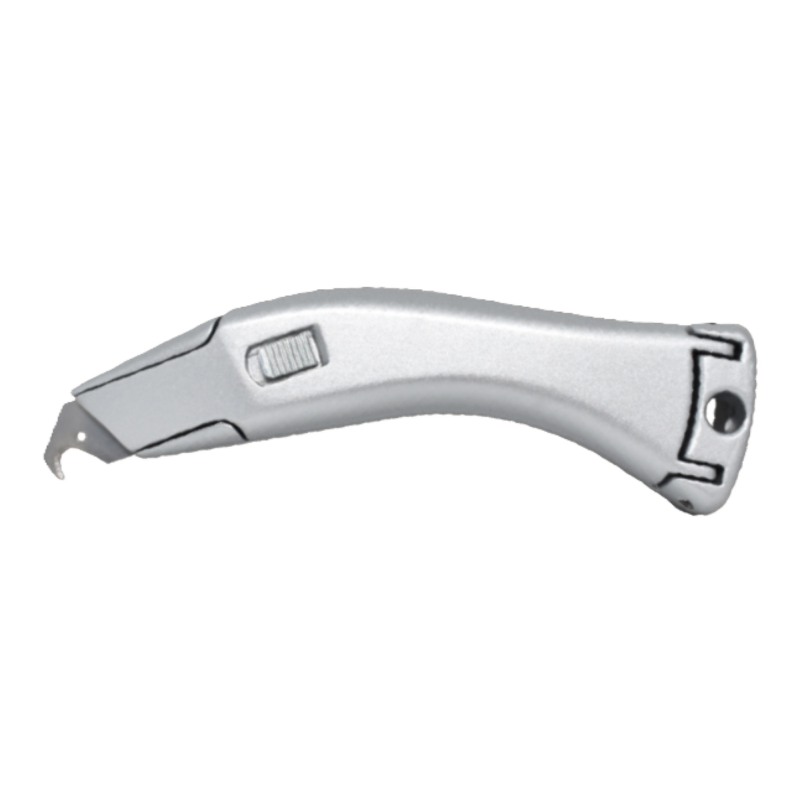 Utility knife with metal body for trapezoid and hook blades, blade storage, belt clip, ABRABORO,manufacturer's image