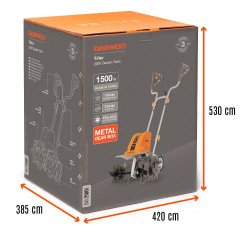 Elektriskais kultivators DAEWOO DAT 2100E 1500W – 470 mm darba platums, 230 mm darba dziļums, metāla pārnesumkārbas korpuss, 8 f