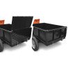 Прицеп для мотоблока DAEWOO DATT 500 – 500 кг грузоподъёмность, колёса 510 мм, кузов 1200 x 870 x 370 мм, сиденье