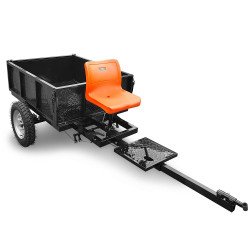 Piekabe motoblokam DAEWOO DATT 500 ar 500 kg kravnesību, 510 mm riteņiem, sēdekli un ietilpīgu kravas kasti