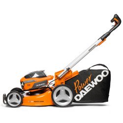 Akumulatora zāles pļāvējs DAEWOO DLM 5042Li-SV 42V – 47 cm pļaušanas platums, pašgājējs, 65 l grozs, Auto-Switch, Korpuss vai Ko