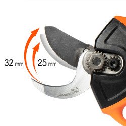 Akumulatora dārza šķēres DAEWOO DAGP 3216Li SET 16V – 32 mm griešanas biezums, bezsuku motors, SK-5 asmeņi, akumulators un soma