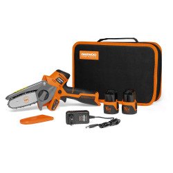 Cordless chainsaw DAEWOO DACS 416Li SET 16V – 10 cm bar, 2 batteries, bag, lightweight garden saw
