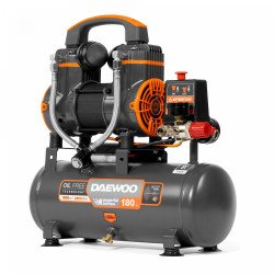 Bezeļļas kompresors DAEWOO DAC 180S 0,9 kW, 170 l/min, 8 bar, 8 l resīvers, 2 cilindri, bezoglīšu motors, zems trokšņa līmenis,