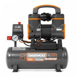 Oil-free compressor DAEWOO DAC 180S 0.9 kW, 170 l/min, 8 bar, 8 l tank, 2 cylinders, brushless motor, low noise, IP21, 1/4 inch