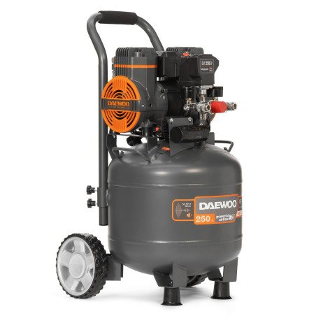 Безмасляный компрессор DAEWOO DAC 250SV 1,45 кВт 250 л/мин 8 бар 30 л, 2 цилиндра, 2 манометра, IP21, колёса