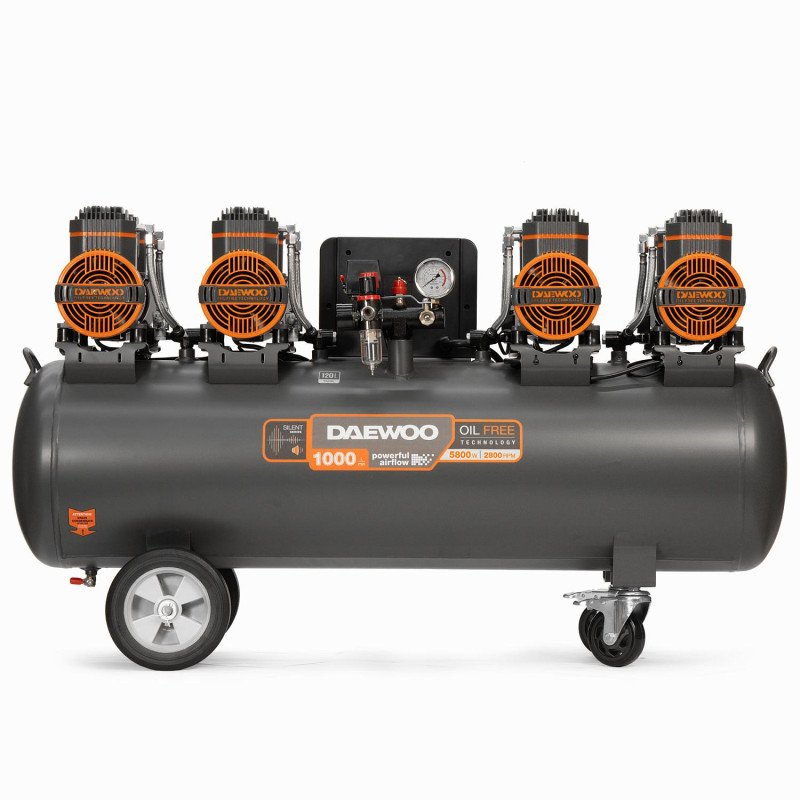 Bezeļļas kompresors DAEWOO DAC 1000S 5,8 kW 1000 l/min 8 bar 120 l resīvers, 8 cilindri, 400 V, LCD kontrolieris, žāvētājs, IP21