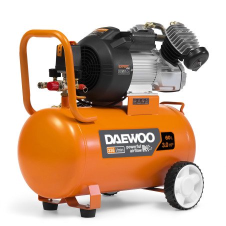Воздушный компрессор DAEWOO DAC 60VD 2,2 кВт 338 л/мин 8 бар 60 л, 2 цилиндра, V-образная группа, 2 манометра, 230 В