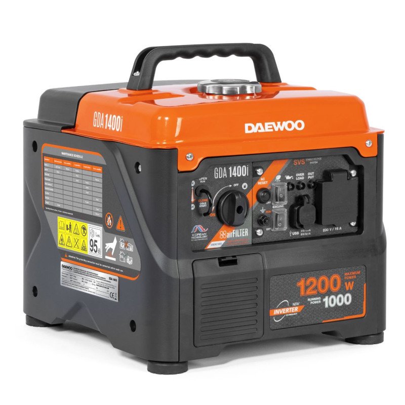 Инверторный бензиновый генератор DAEWOO GDA 1400i 1,2 кВт 230 В, номинал 1 кВт, USB 5 В, бак 3,2 л, медная обмотка