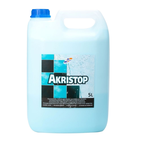AKRISTOP mitrumu izolējoša grunts 1L 5L, koncentrēts līdzeklis betonam, apmetumam, ķieģeļiem, ģipškartonam