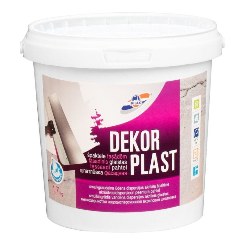 DEKORPLAST fasādes akrila špaktele, gatava lietošanai, balta, iekšdarbiem un ārdarbiem minerālām virsmām