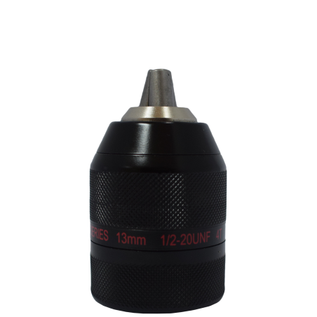 Keyless drill chuck for bit fastening, plastic body with metal clamping jaws