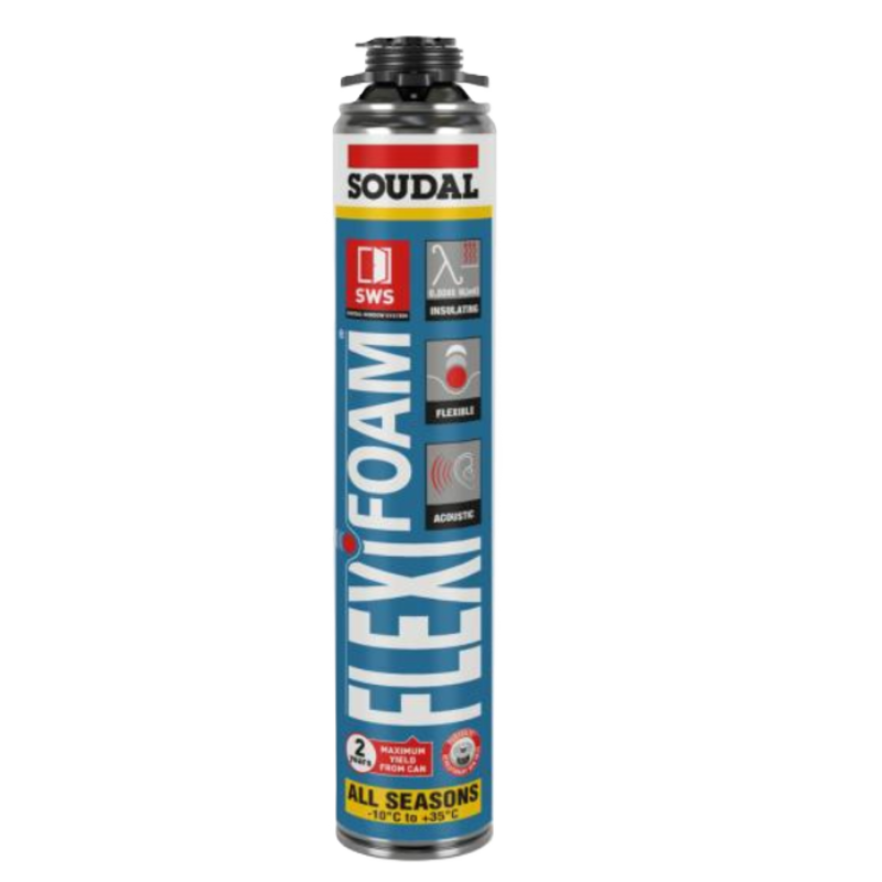 Polyurethane foam for sealing and insulation, gun application, flexible formula, all seasons, -10 °C to +35 °C, SOUDAL