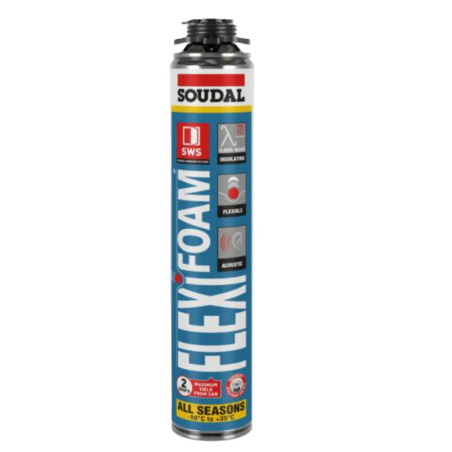 Polyurethane foam for sealing and insulation, gun application, flexible formula, all seasons, -10 °C to +35 °C, SOUDAL