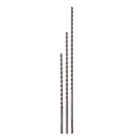 Extra long drill bit for deep hole drilling, HSS-G, ground spiral, bright finish, cylindrical shank