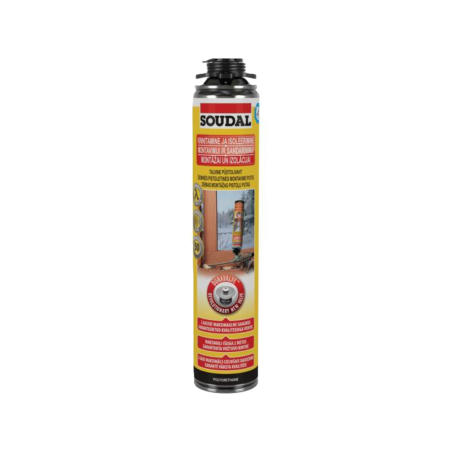 Poliuretāna putas šuvju un izolācijas aizpildīšanai, pistoles uzklāšana, ziemas apstākļiem, -10 °C, 750 ml, SOUDAL
