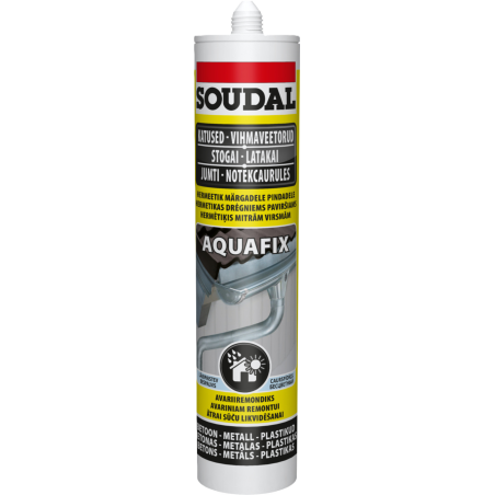 AquaFix ūdensnecaurlaidīgs hermētiķis un līme, caurspīdīgs, mitrām virsmām un āra darbiem, 280 ml
