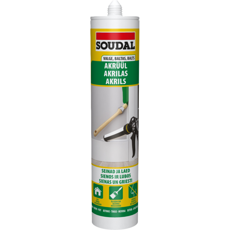 Souda Acrylic Sealant, balts akrila hermētiķis, iekštelpām, sienu un griestu šuvēm, 300 ml