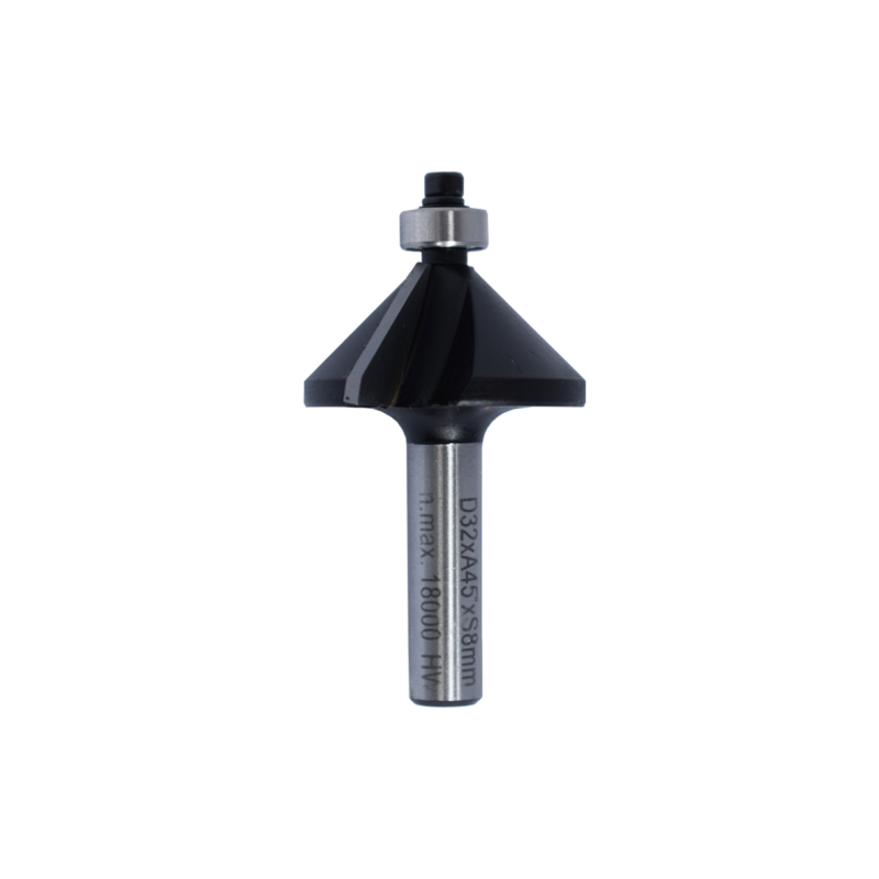 Chamfer router bit with twin TCT blades, 8 mm shank, for hardwood and plywood