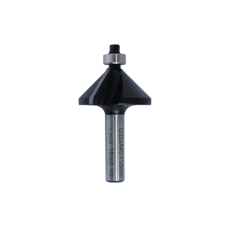 Chamfer router bit with twin TCT blades, 8 mm shank, for hardwood and plywood