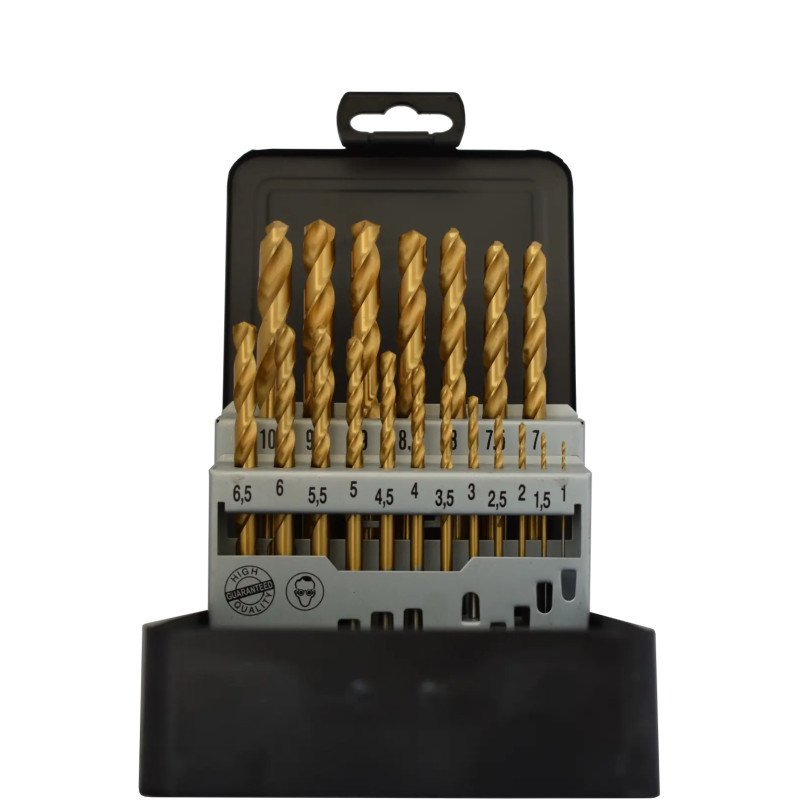 HSS-G TiN urbju komplekts 1,0–10,0 mm, 19 gab., split point gals, DIN 338, tēraudam, čugunam un plastmasai