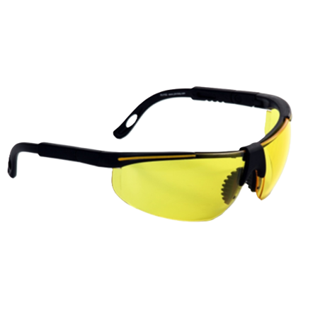PROFI aizsargbrilles ar dzeltenām triecienizturīgām aizsarglēcām un regulējamām kājiņām darbam vājā apgaismojumā