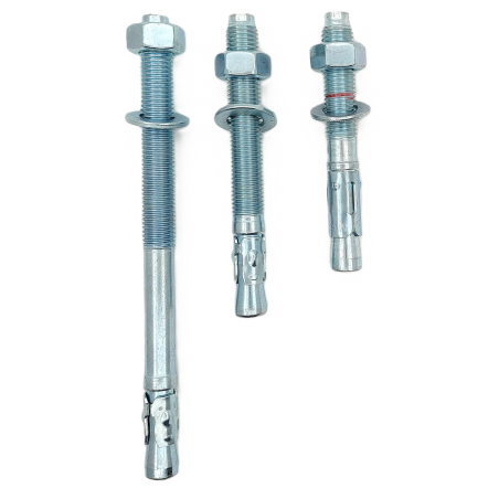 Wedge anchor bolt for concrete with nut and washer, zinc-plated steel