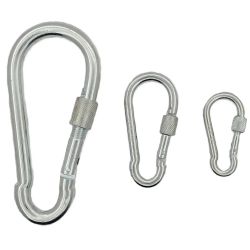 Carabiner hook with threaded lock, zinc-plated steel, for chains and ropes, DIN 5299D