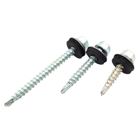 Self-drilling roofing screw with hex head and EPDM washer, 2 mm drill tip, zinc-plated steel