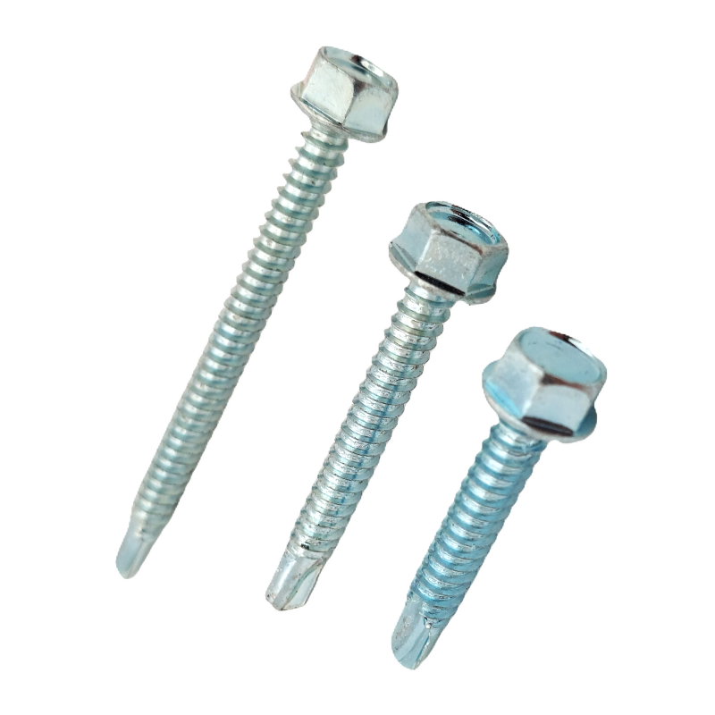 Self-drilling screw with hex head, zinc-plated steel, for metal fastening, DIN 7504K