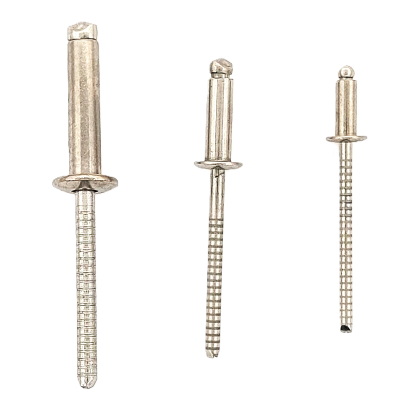 Blind rivet for heavy-duty single-side fastening, A2 stainless steel body with grooved mandrel and medium head Blind rivet for heavy-duty single-side fastening, A2 stainless steel body with grooved mandrel and medium head