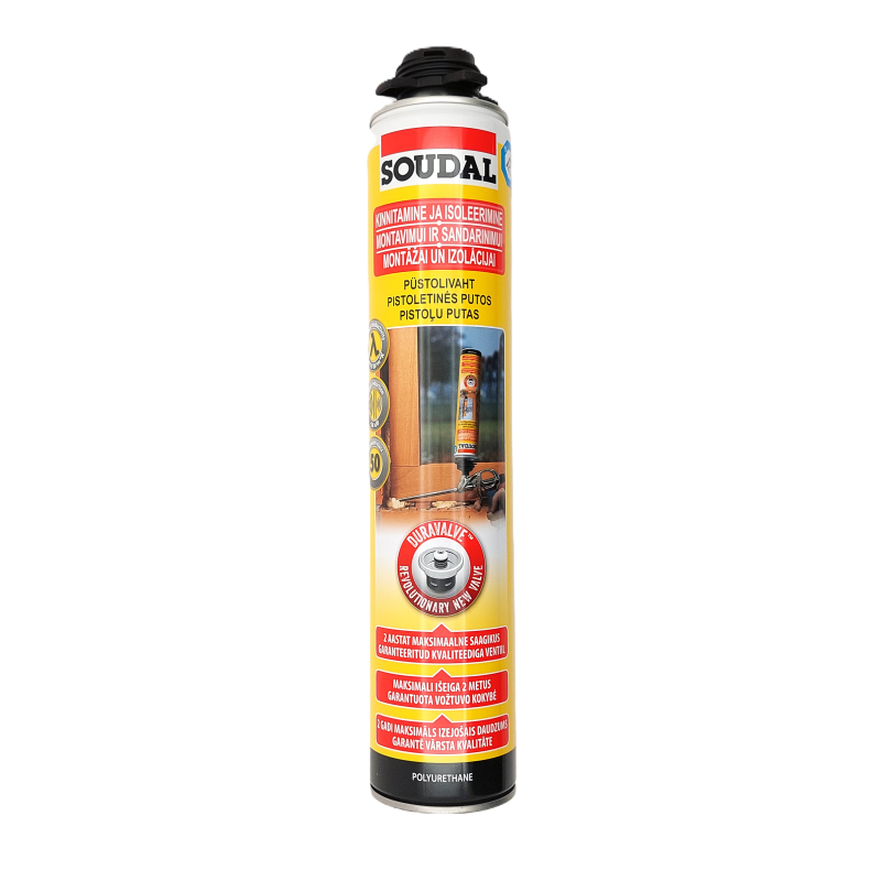 Polyurethane foam SOUDALfor gun application, insulation and mounting, yellow-red can