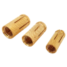 Brass drop-in anchor for concrete fastening, knurled body with internal metric thread