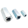 Extended coupling nut DIN 6334, hexagonal design, zinc-plated steel