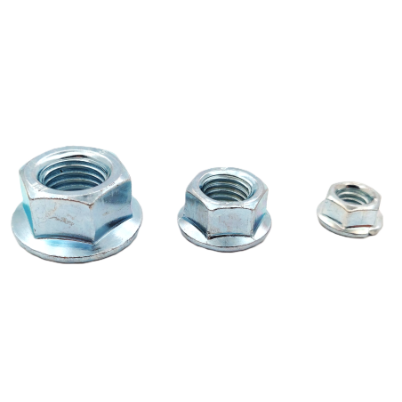 Flange nut DIN 6923, zinc-plated steel with serrated flange for vibration resistance